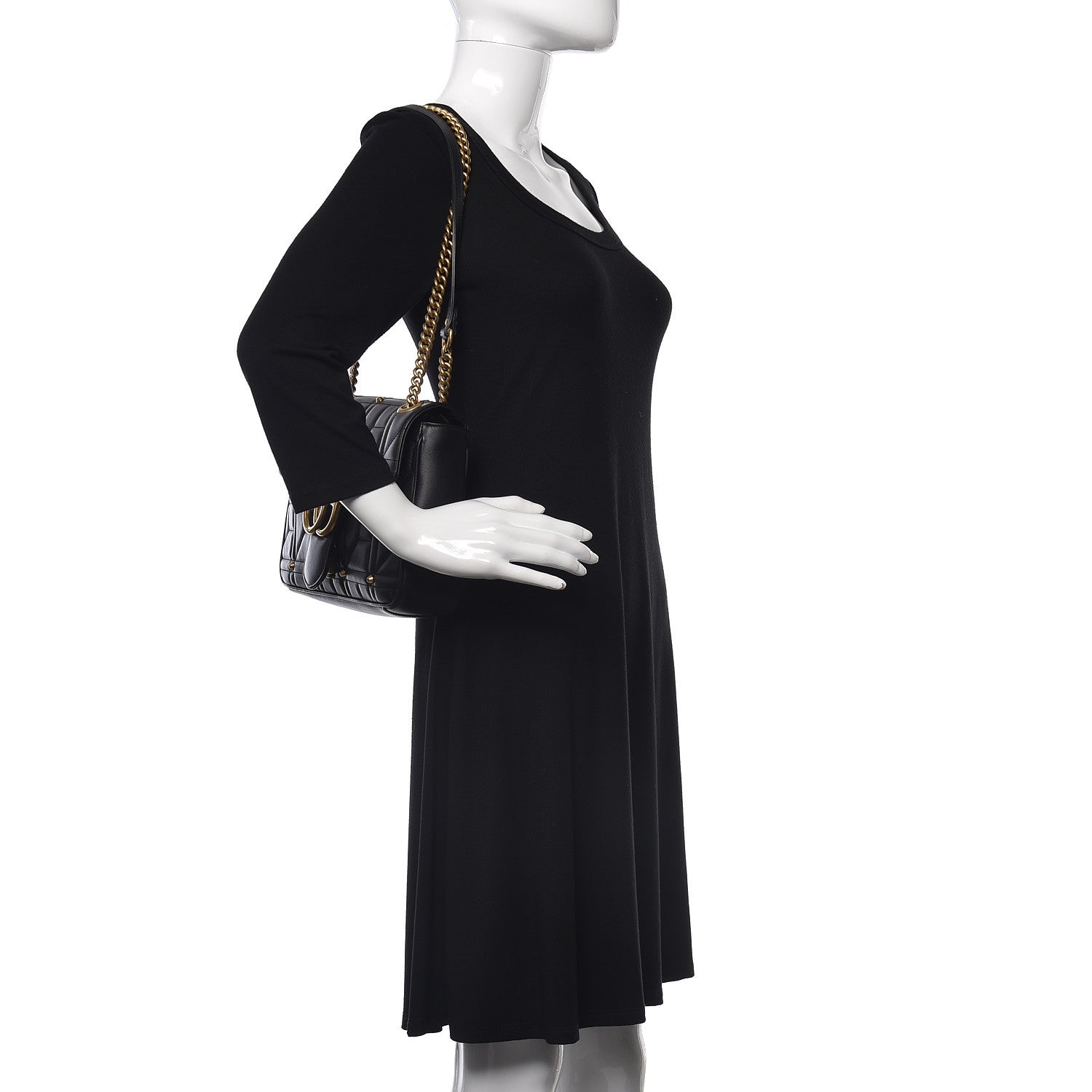 Gucci Calfskin Matelasse Studded Medium GG Marmont Shoulder Bag Black 2 of 10