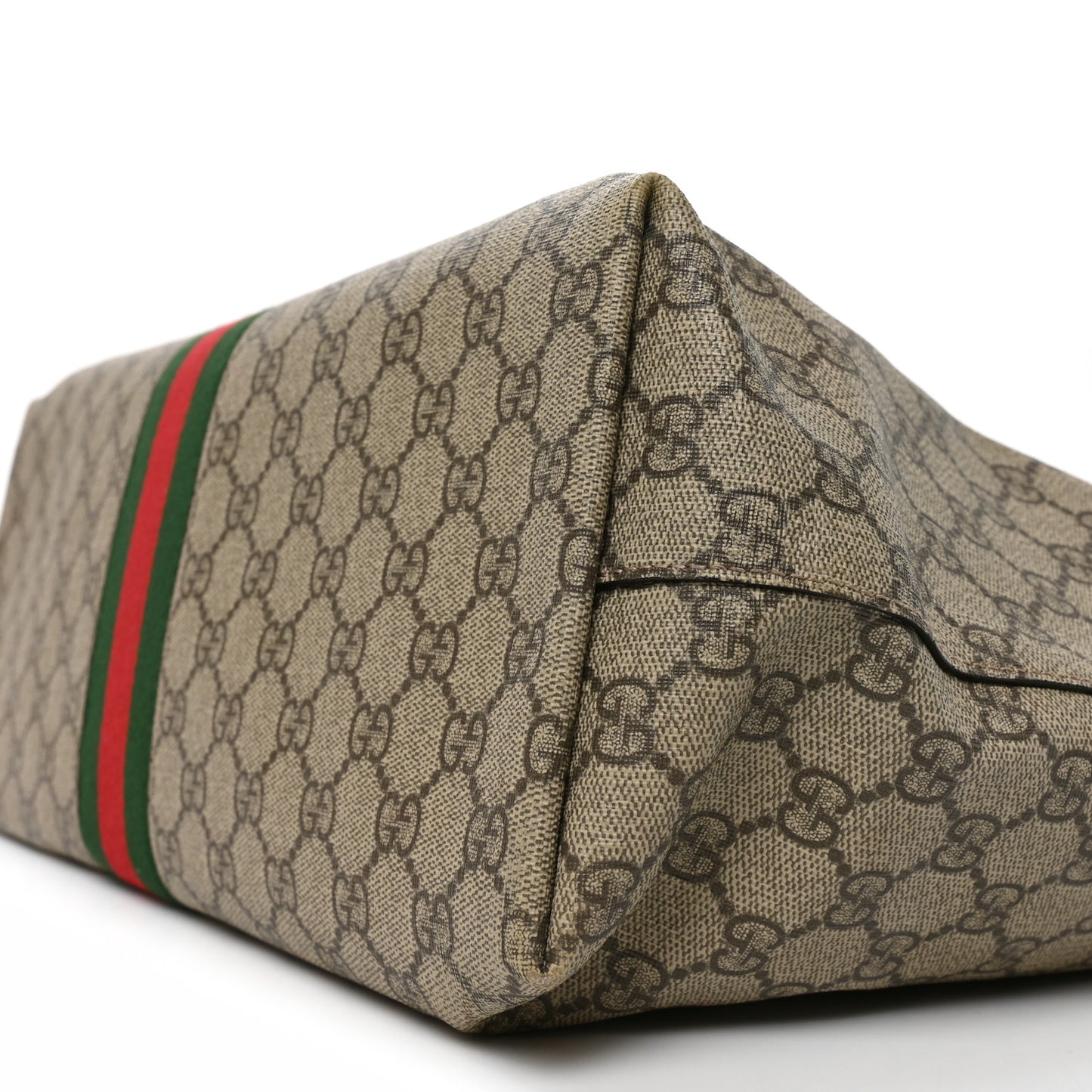 GG Supreme Monogram Textured Calfskin Web Medium Ophidia Shopping Tote Beige Ebony New Acero