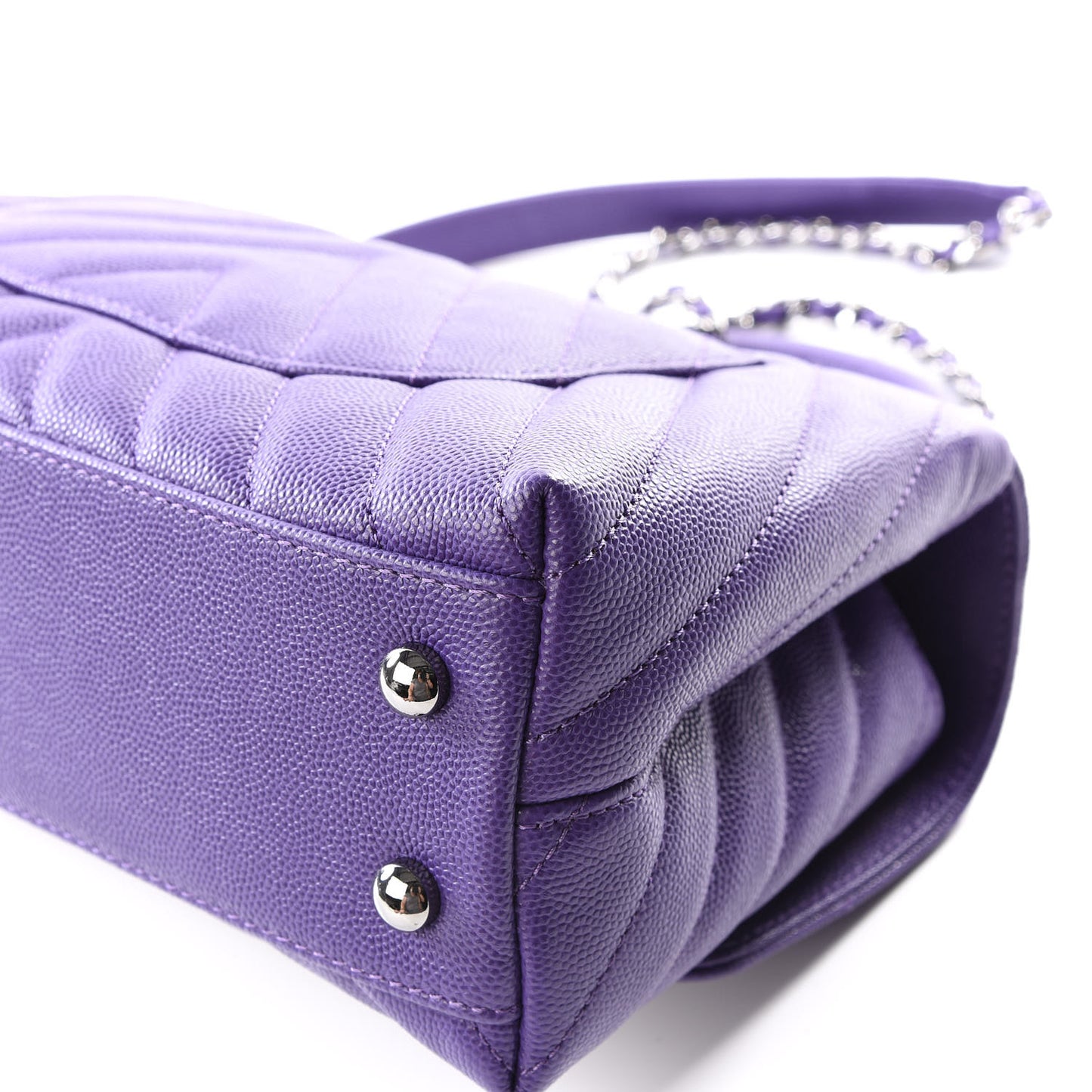 Caviar Chevron Quilted Mini Coco Handle Flap Purple