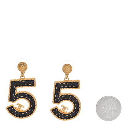 Chanel Metal Enamel CC No 5 Rope Drop Earrings Gold Denim Blue 2 of 5
