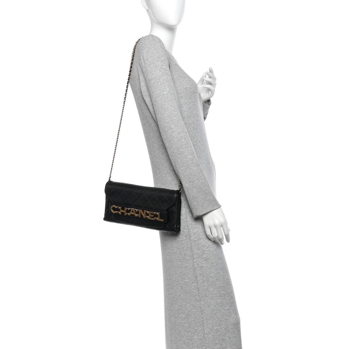 Chanel Calfskin Quilted Enchained Clutch Black 2 of 10