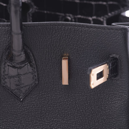 Hermes Taurillon Novillo Shiny Niloticus Crocodile Birkin Touch 25 Black 23 of 42