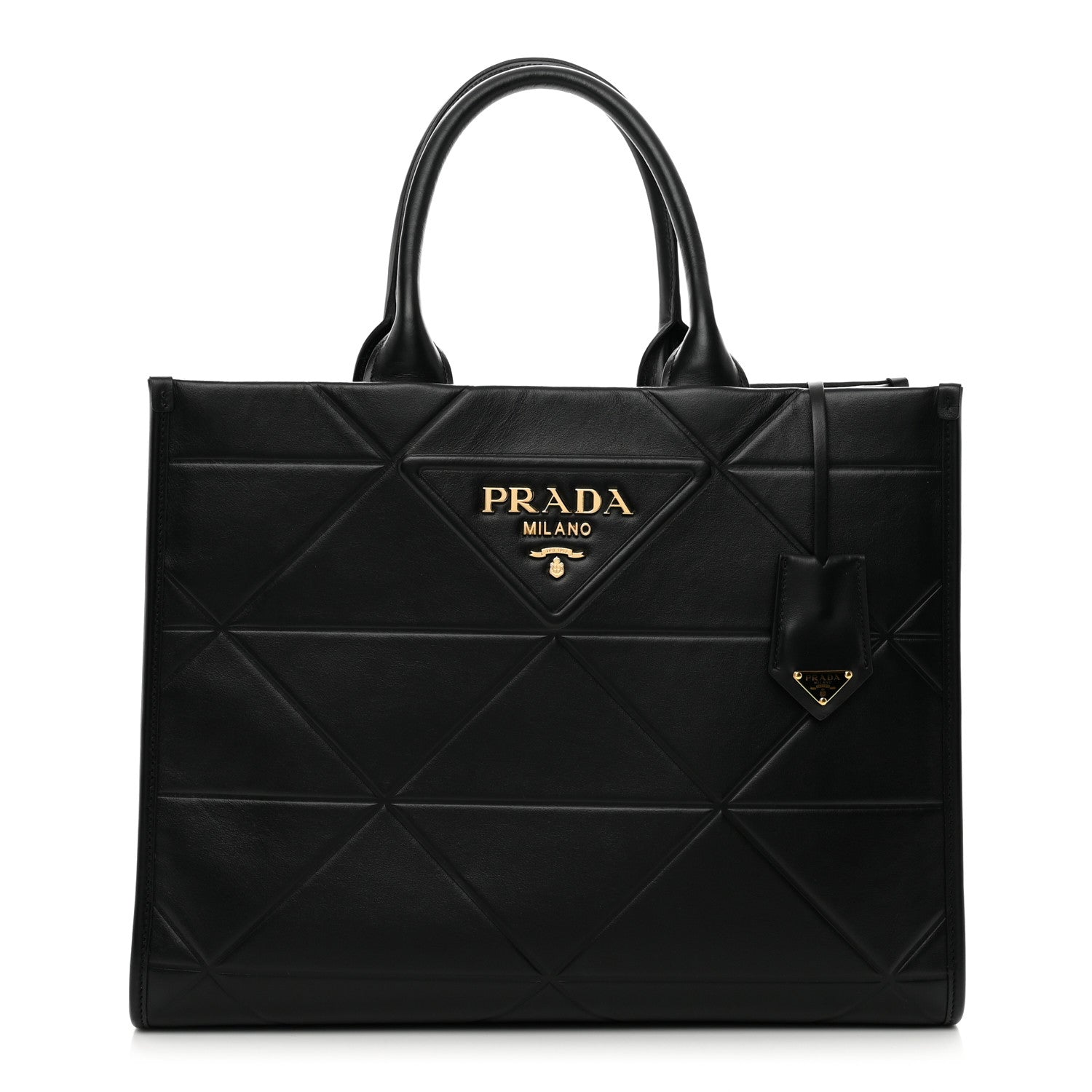 Prada Soft Calfskin Triangolo Symbole Embossed Medium Tote Black 1 of 9