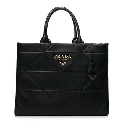 Prada Soft Calfskin Triangolo Symbole Embossed Medium Tote Black 1 of 9