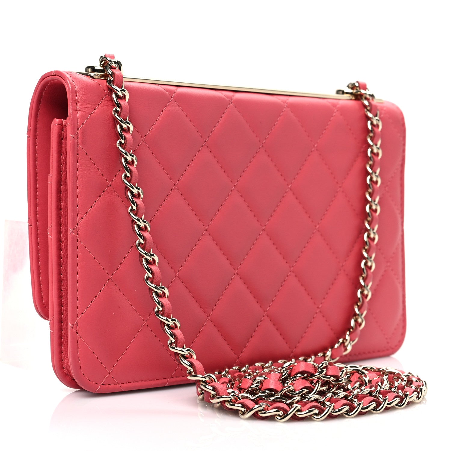 Chanel Lambskin Quilted Trendy CC Wallet On Chain WOC Bright Pink 2 of 7