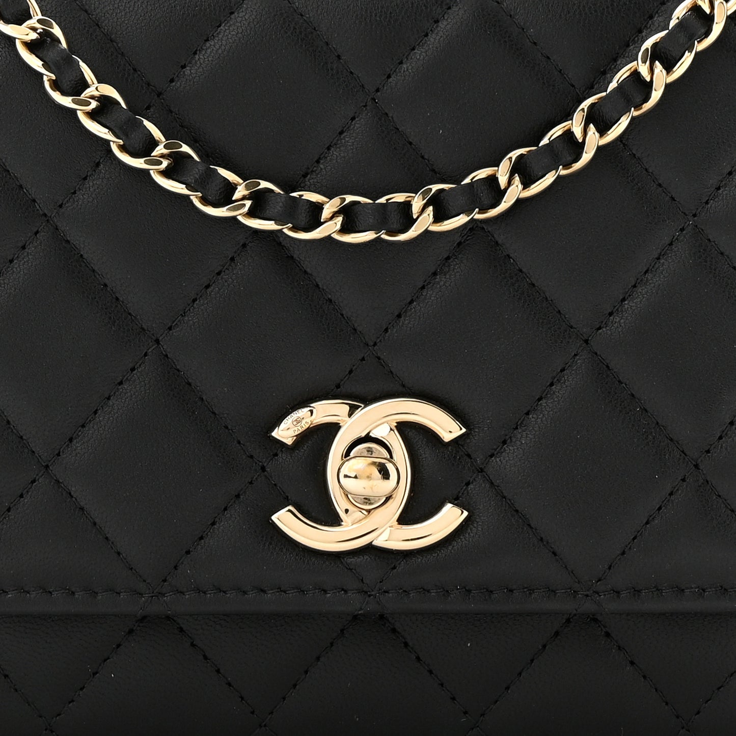 Lambskin Quilted Trendy CC Wallet On Chain WOC Black