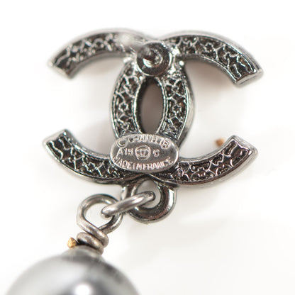 Chanel Pearl CC Drop Earrings Ruthenium Grey 4 of 5