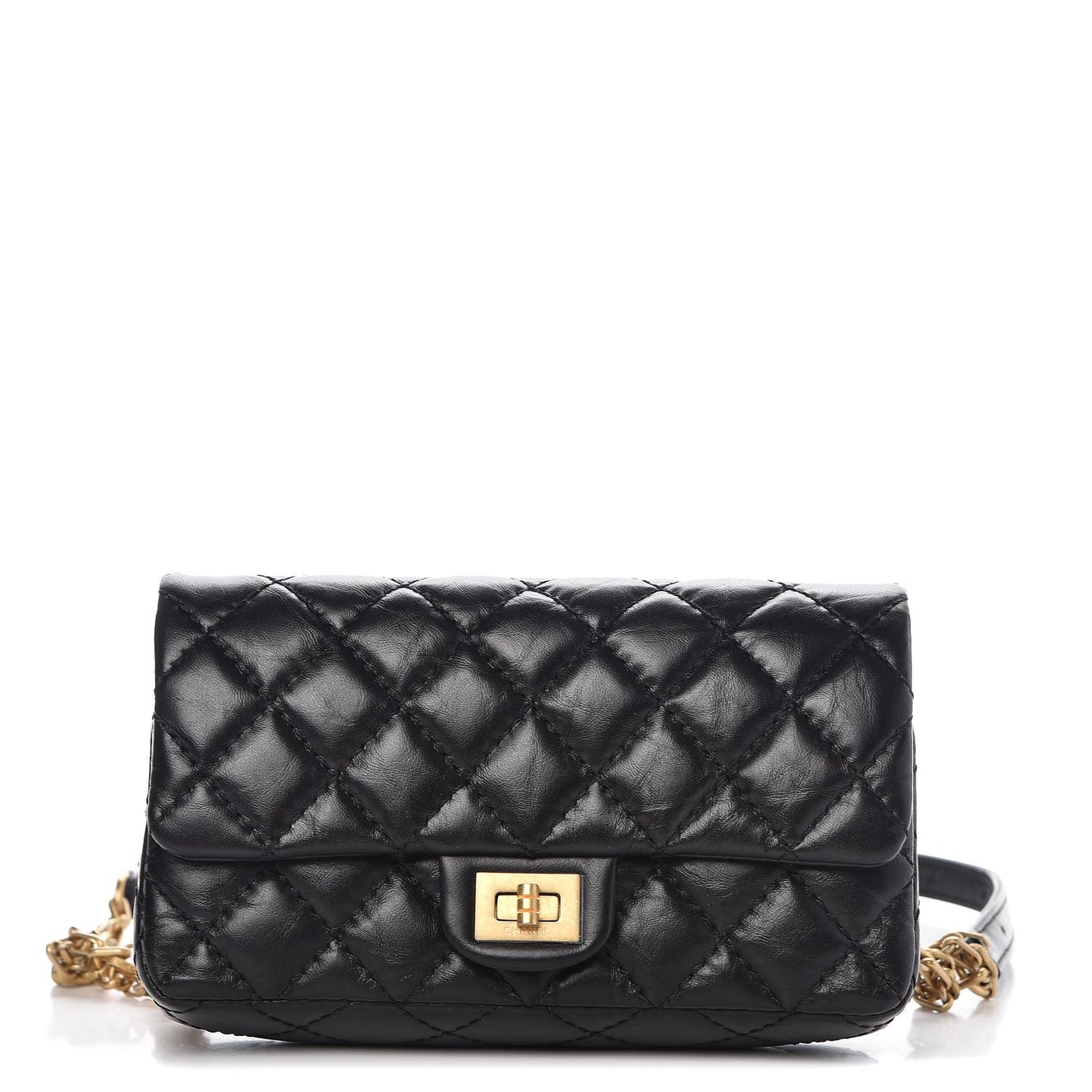 Aged Calfskin Quilted 2.55 Reissue Chain Waist Bag Black
