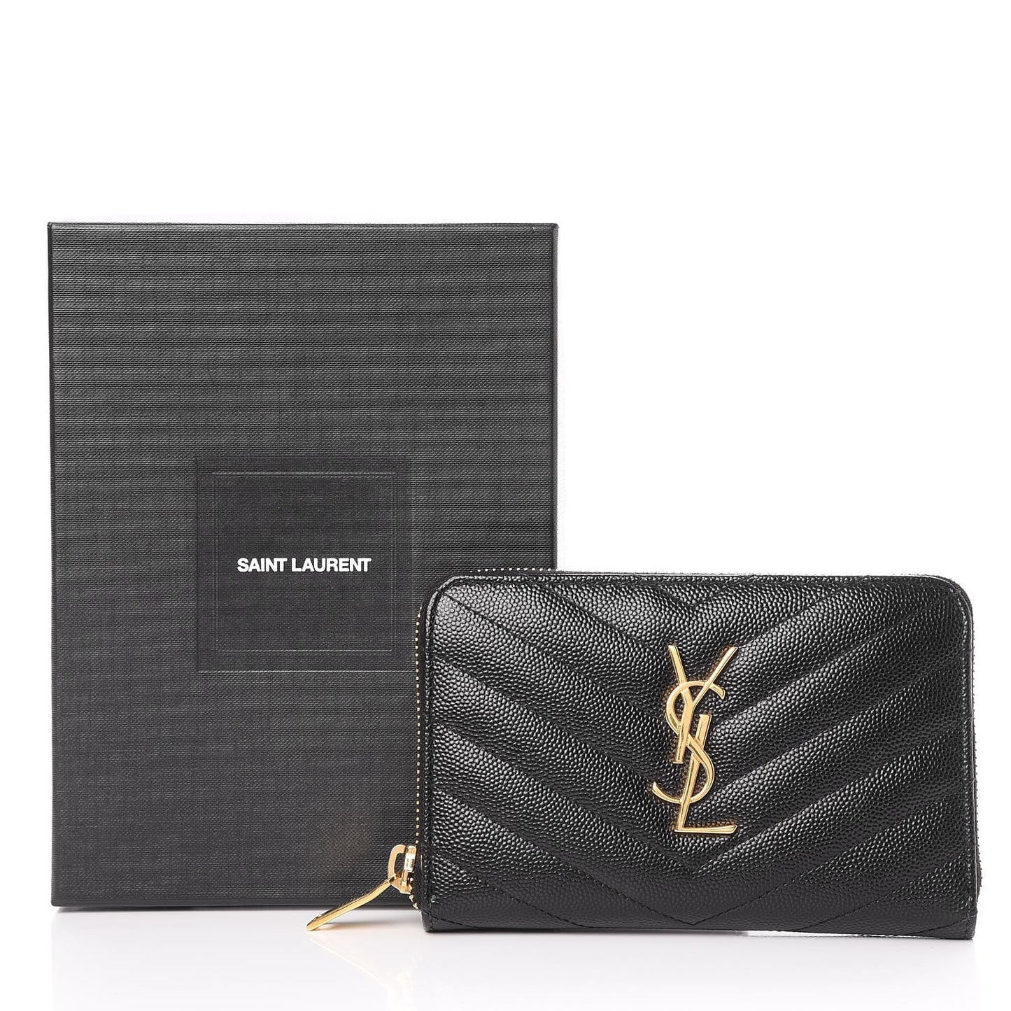 Grain De Poudre Matelasse Chevron Monogram Zip Around Wallet Black