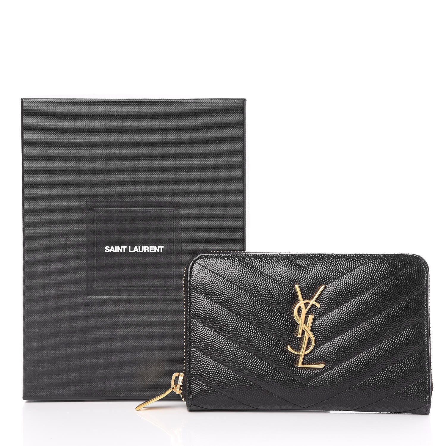 Saint Laurent Grain De Poudre Matelasse Chevron Monogram Zip Around Wallet Black 7 of 7