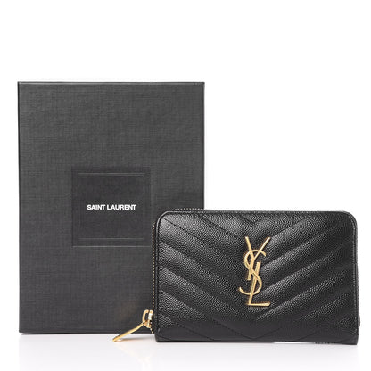 Saint Laurent Grain De Poudre Matelasse Chevron Monogram Zip Around Wallet Black 7 of 7