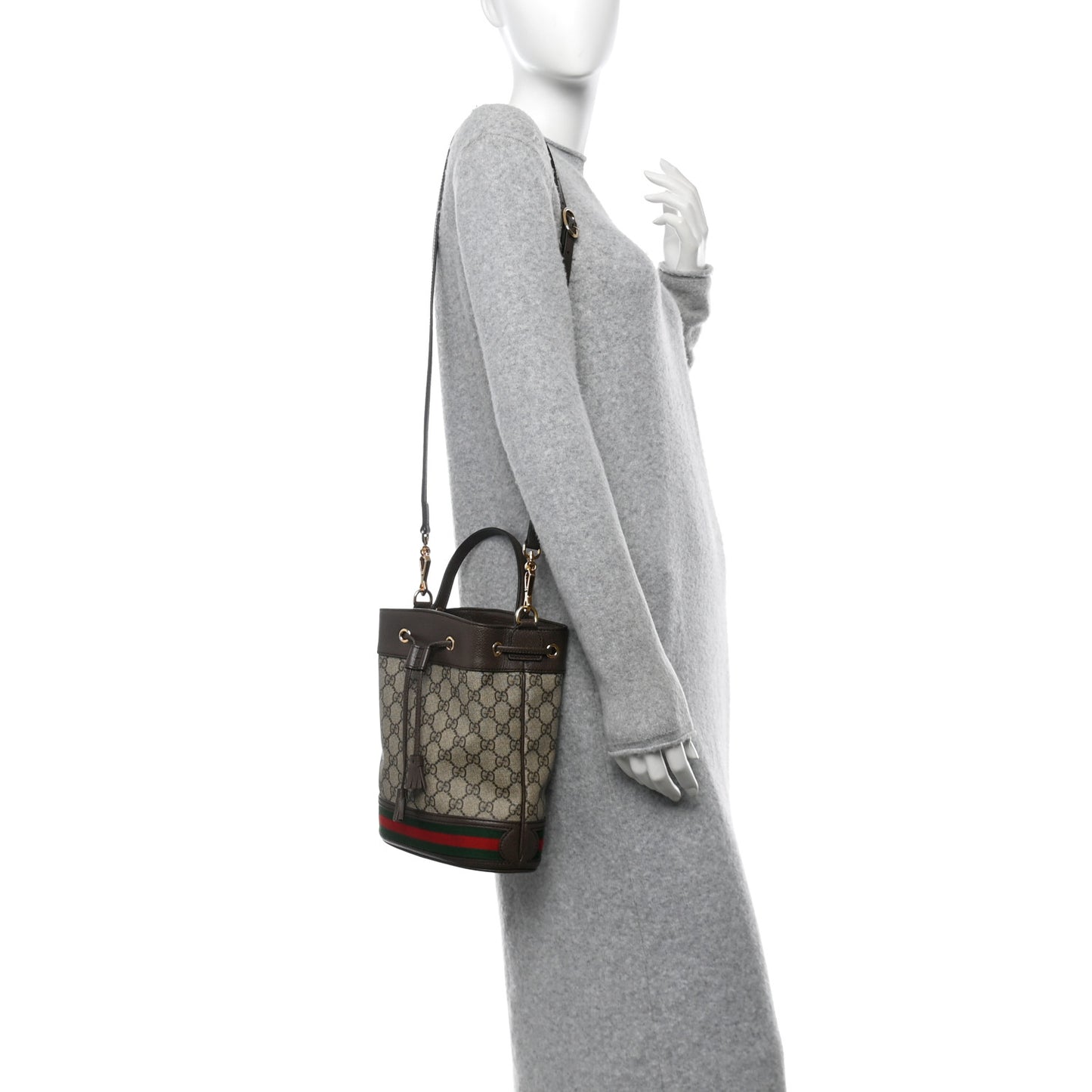 GG Supreme Monogram Web Small Ophidia Bucket Bag Brown