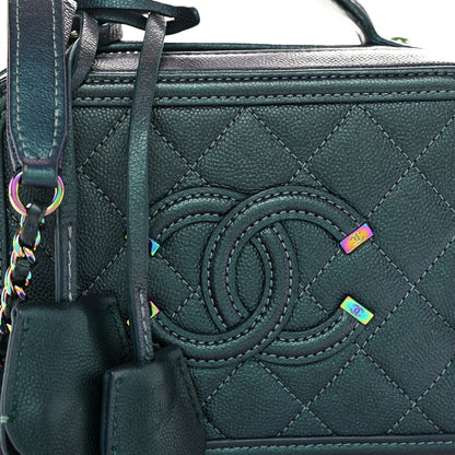 Chanel Iridescent Caviar Quilted Small CC Filigree Vanity Case Dark Turquoise 8 of 10