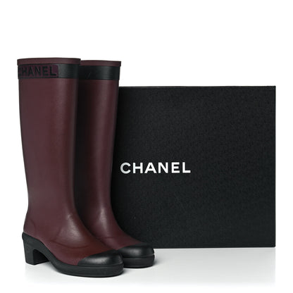 Chanel Rubber Logo Rain Boots 36 Burgundy Black 9 of 9