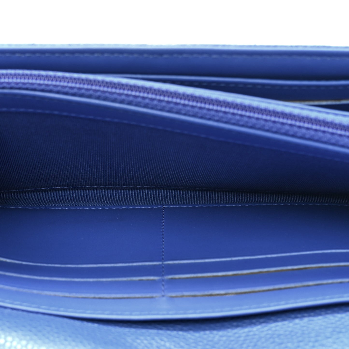 Caviar Quilted Large Gusset Flap Wallet Blue