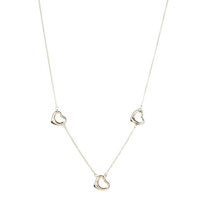 Tiffany 18K Yellow Gold Elsa Peretti 3 Open Heart Station Necklace 1 of 5