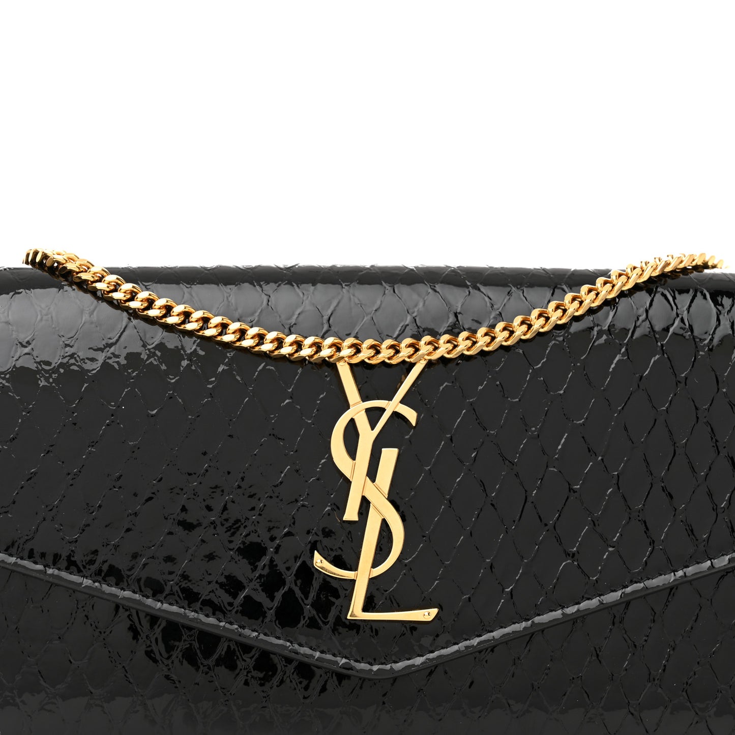Calfskin Python Embossed Monogram Uptown Chain Wallet Black