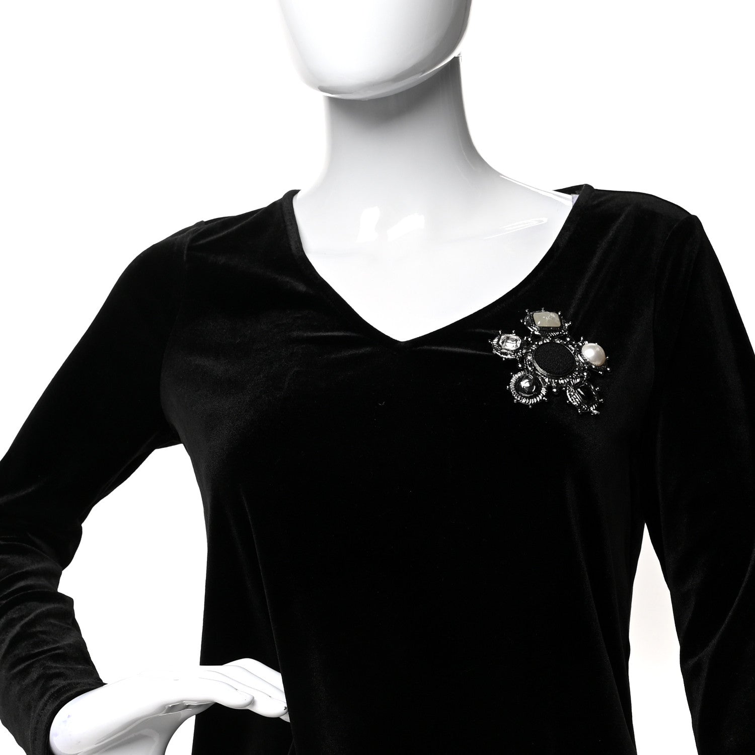 Chanel Crystal Pearl Gripoix Poured Glass CC Brooch Silver Black 2 of 4