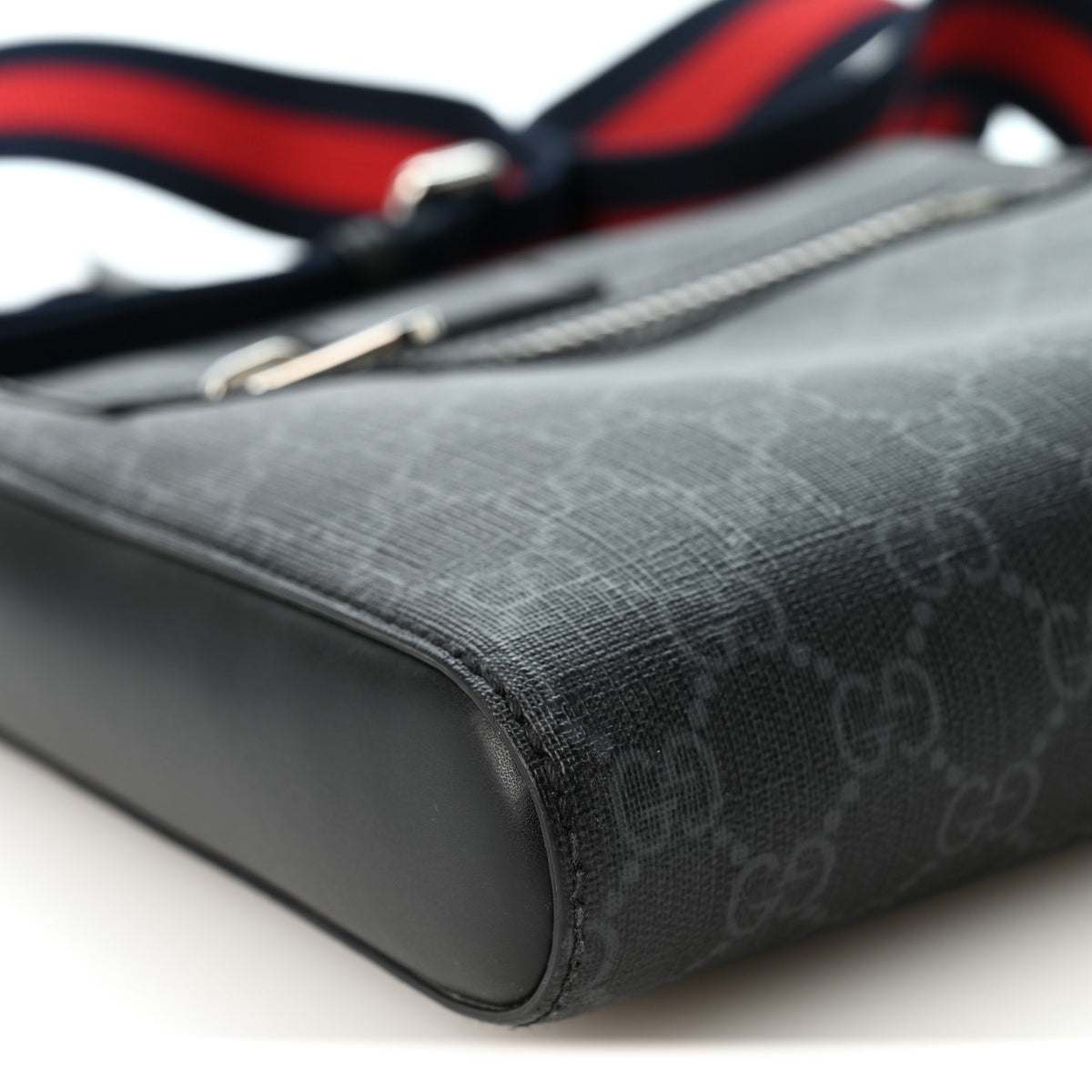 Gucci GG Supreme Monogram Web Small Flat Messenger Bag Black Grey 9 of 10