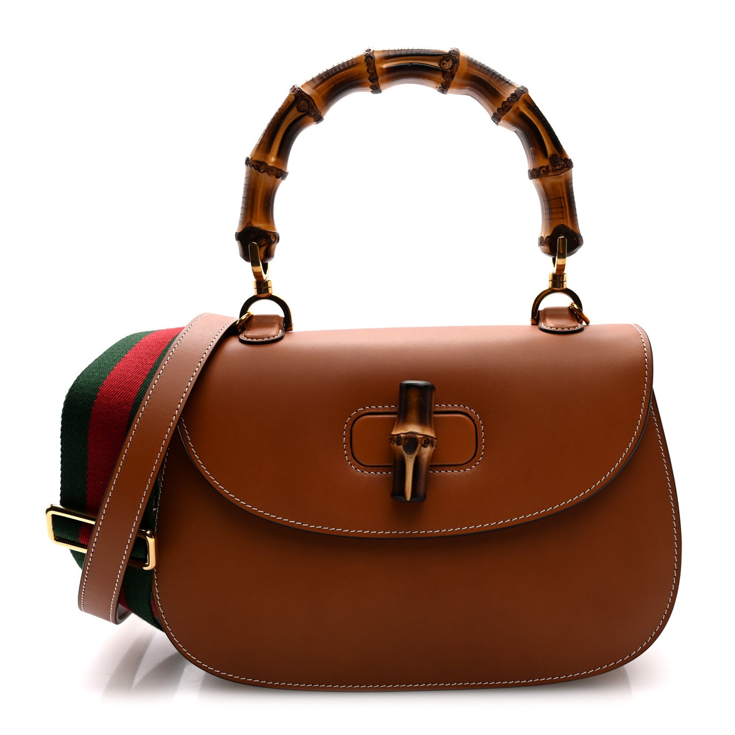 Tritone Calfskin Web Medium Bamboo 1947 Top Handle Bag Harness Brown