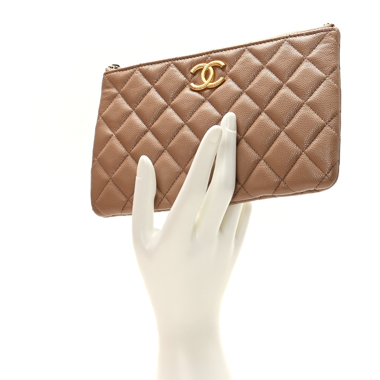 Chanel Shiny Caviar Quilted Small CC Cosmetic Case Beige 2 of 8
