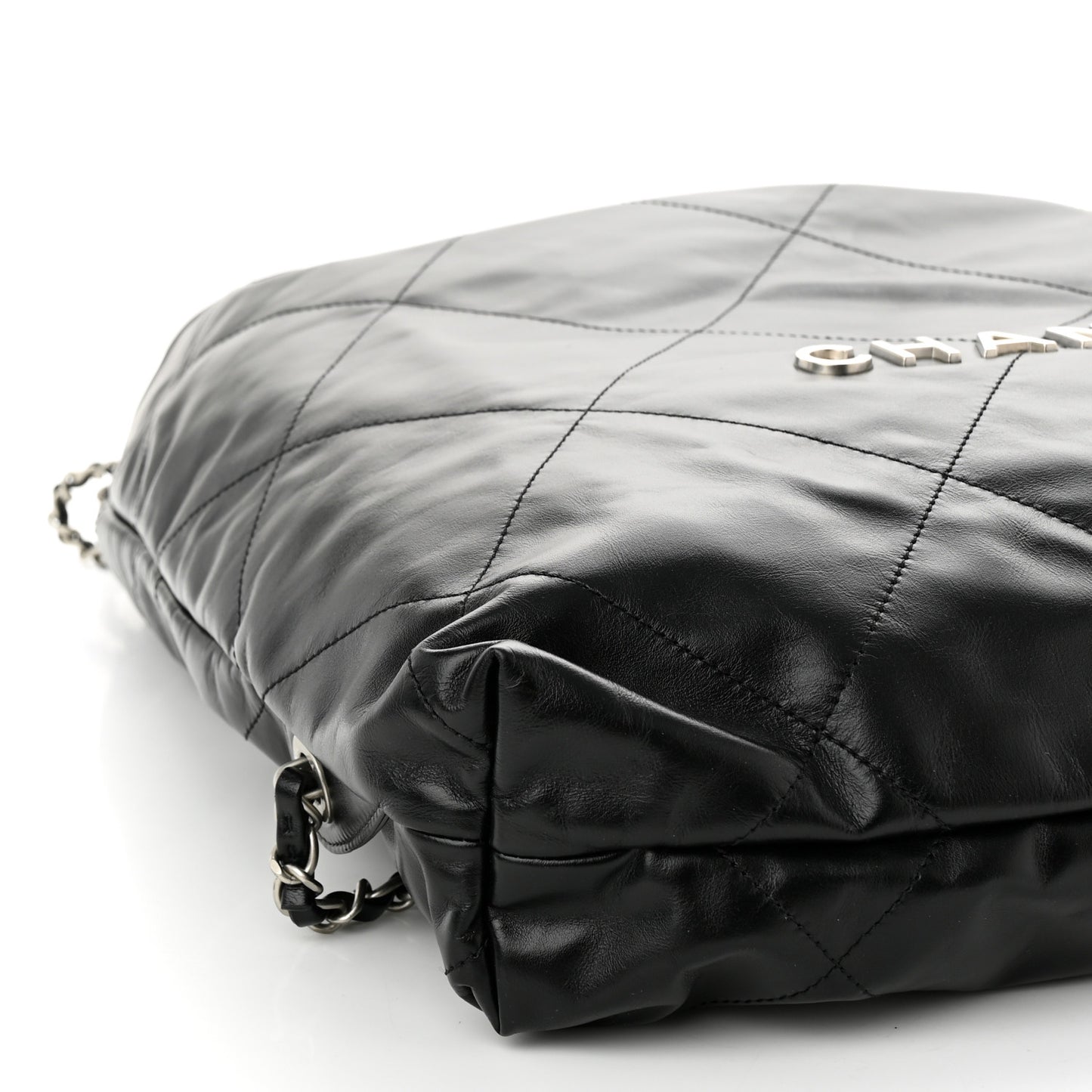 Shiny Calfskin Quilted Chanel 22 Backpack Black