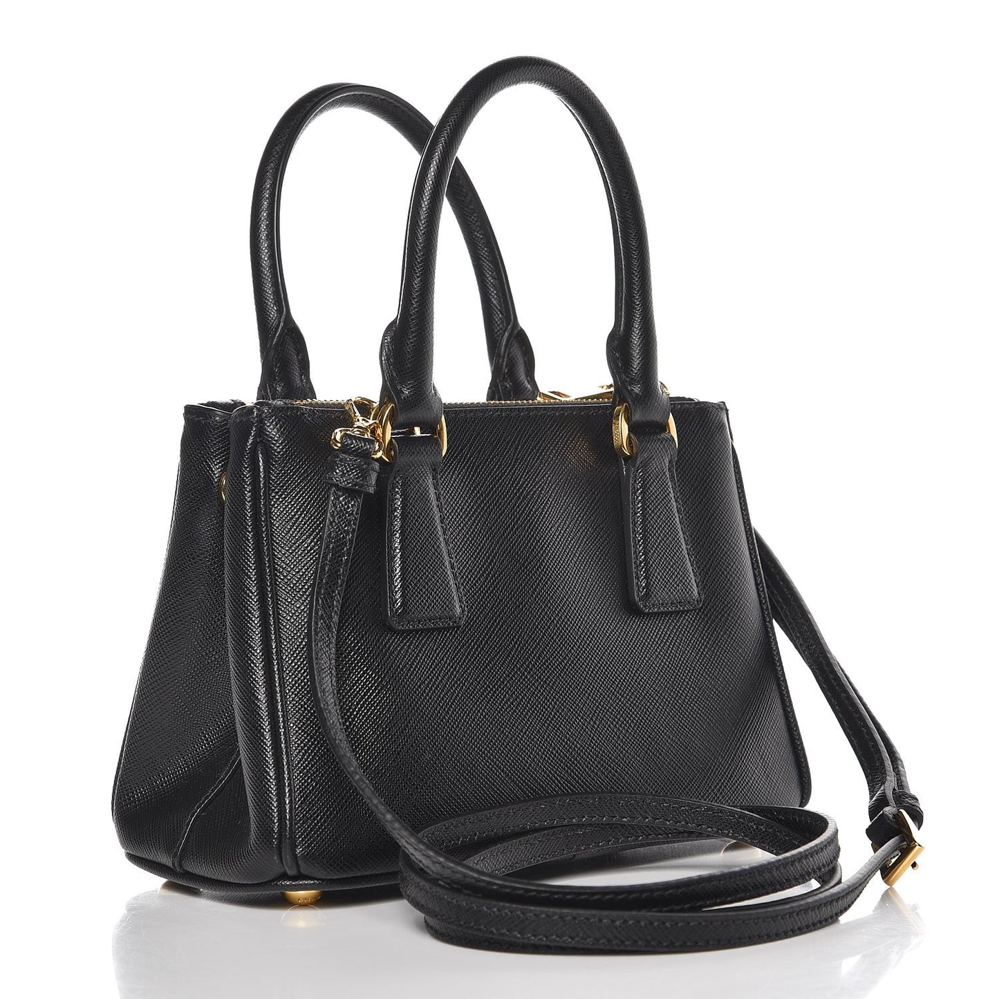 Saffiano Lux Mini Galleria Double Zip Tote Black