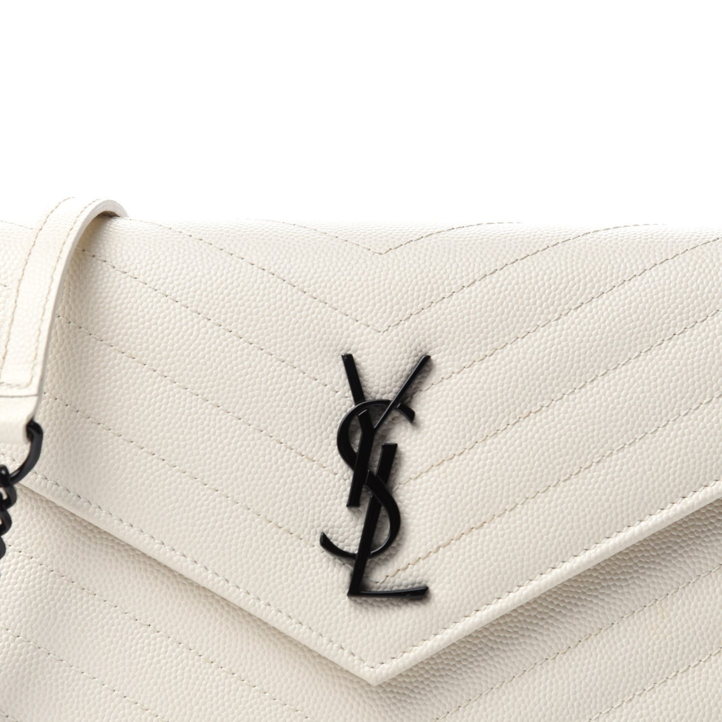 Grain De Poudre Matelasse Chevron Monogram Envelope Chain Wallet Dove White
