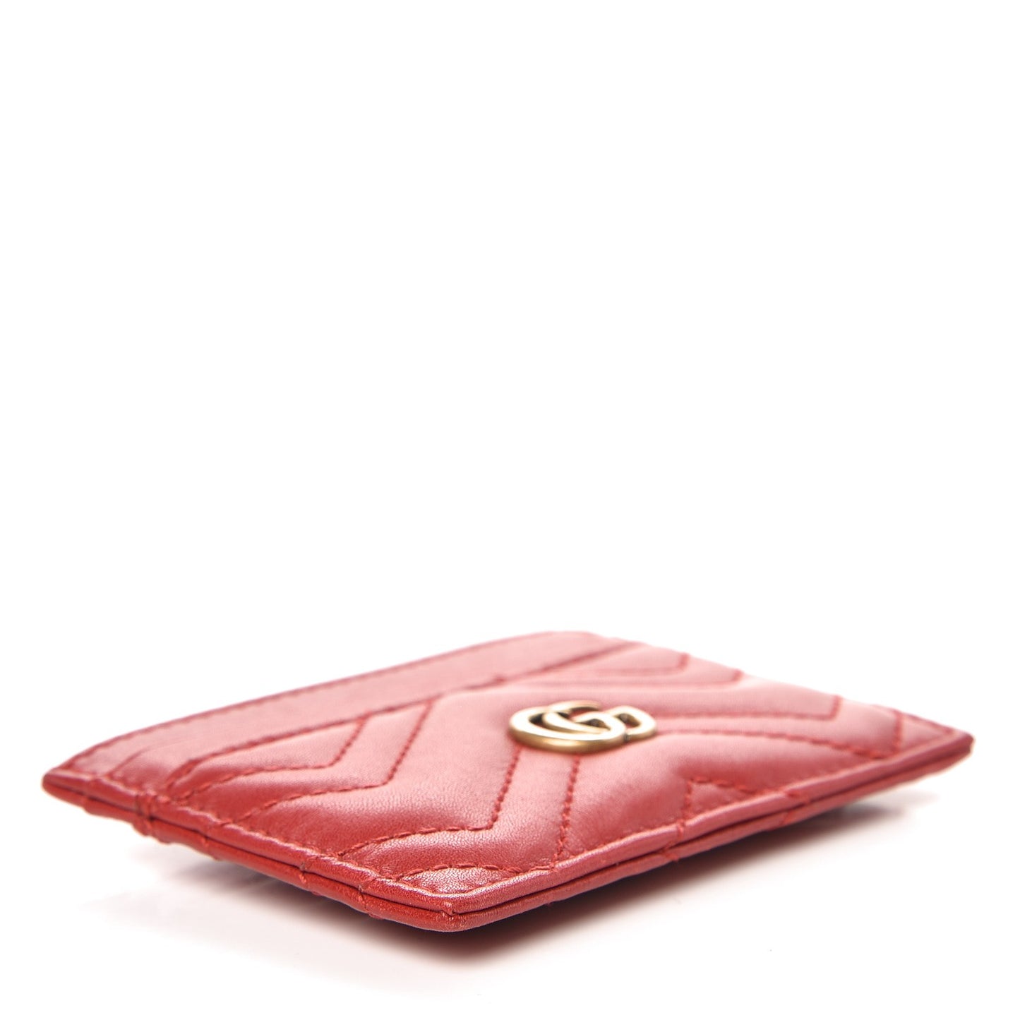 Calfskin Matelasse GG Marmont Card Holder Hibiscus Red