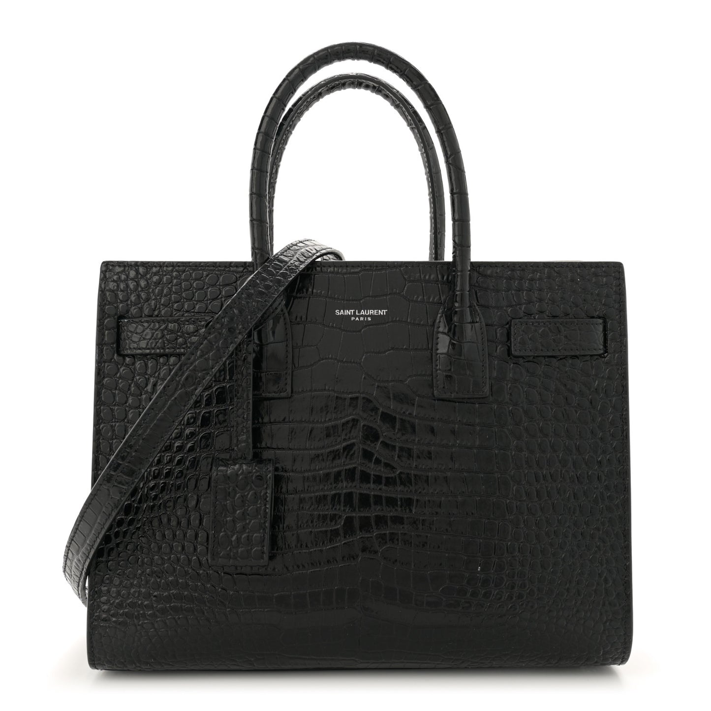 Calfskin Crocodile Embossed Baby Sac De Jour Black