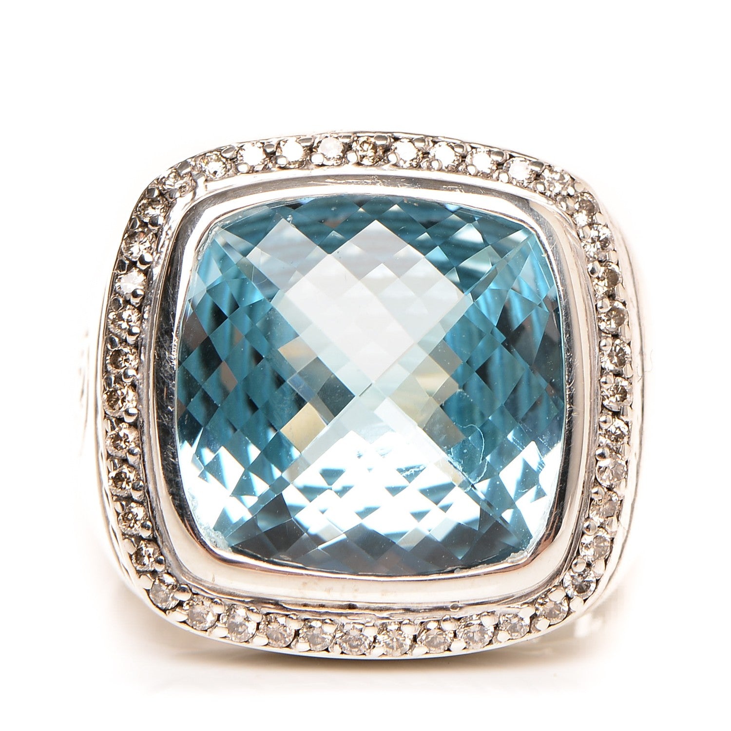 David Yurman Sterling Silver Diamond Blue Topaz 16mm Albion Ring 57 8 1 of 6