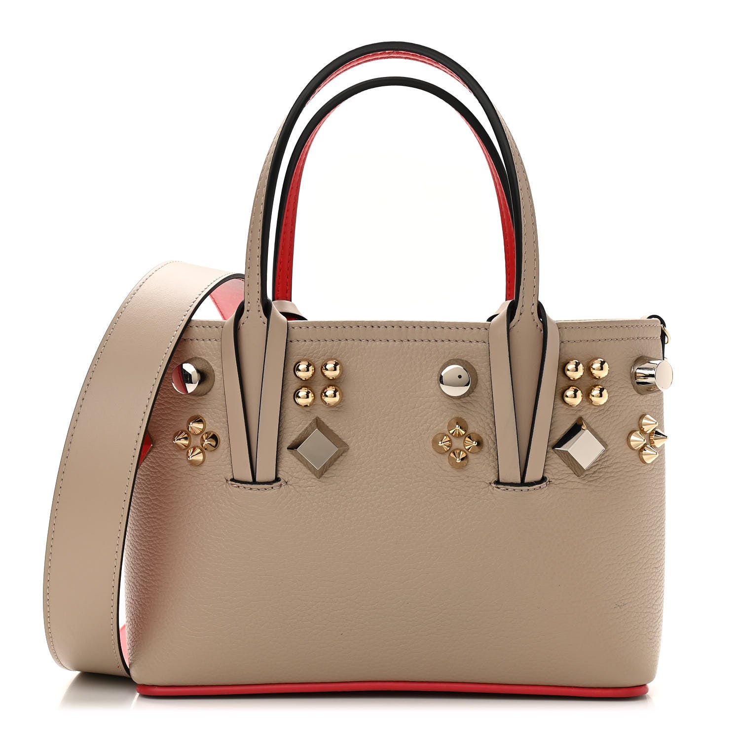 Christian Louboutin Calfskin Empire Spike Studded Mini East West Cabata Tote Feve 1 of 10