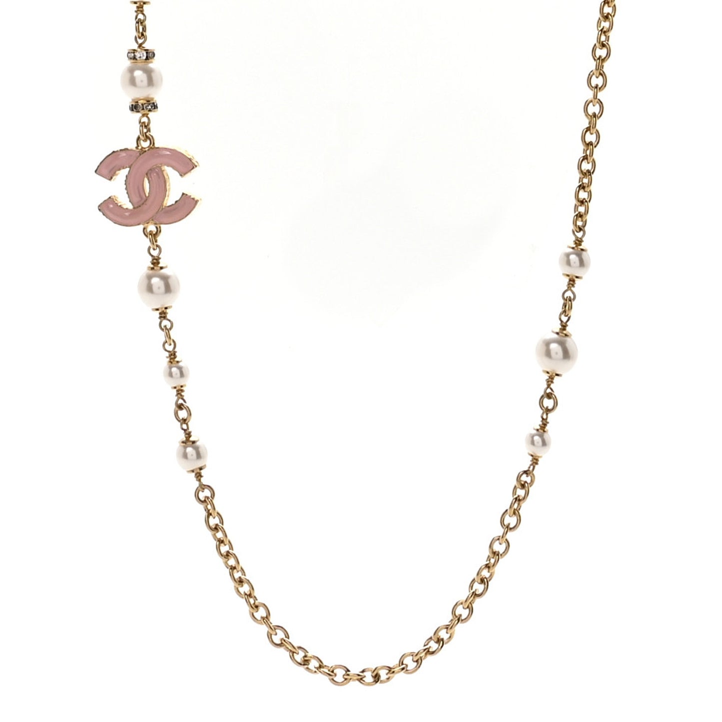 Pearl Bead Enamel CC Short Necklace Pink Gold