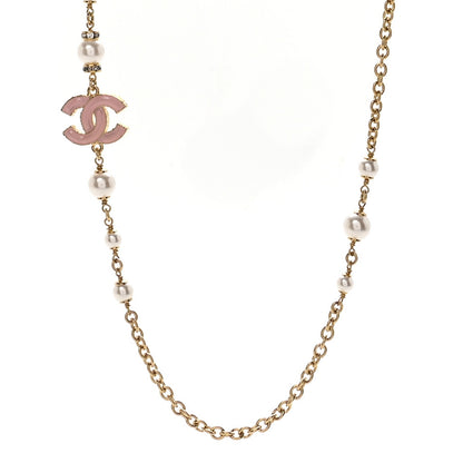 Chanel Pearl Bead Enamel CC Short Necklace Pink Gold 1 of 7