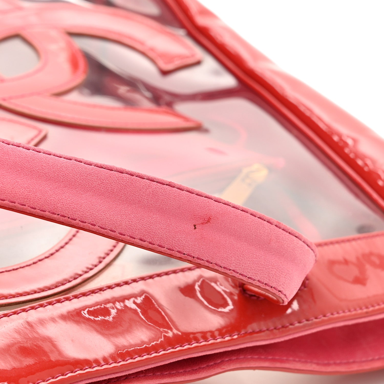 Chanel Vinyl Patent CC Logo Beach Tote Red 15 of 20