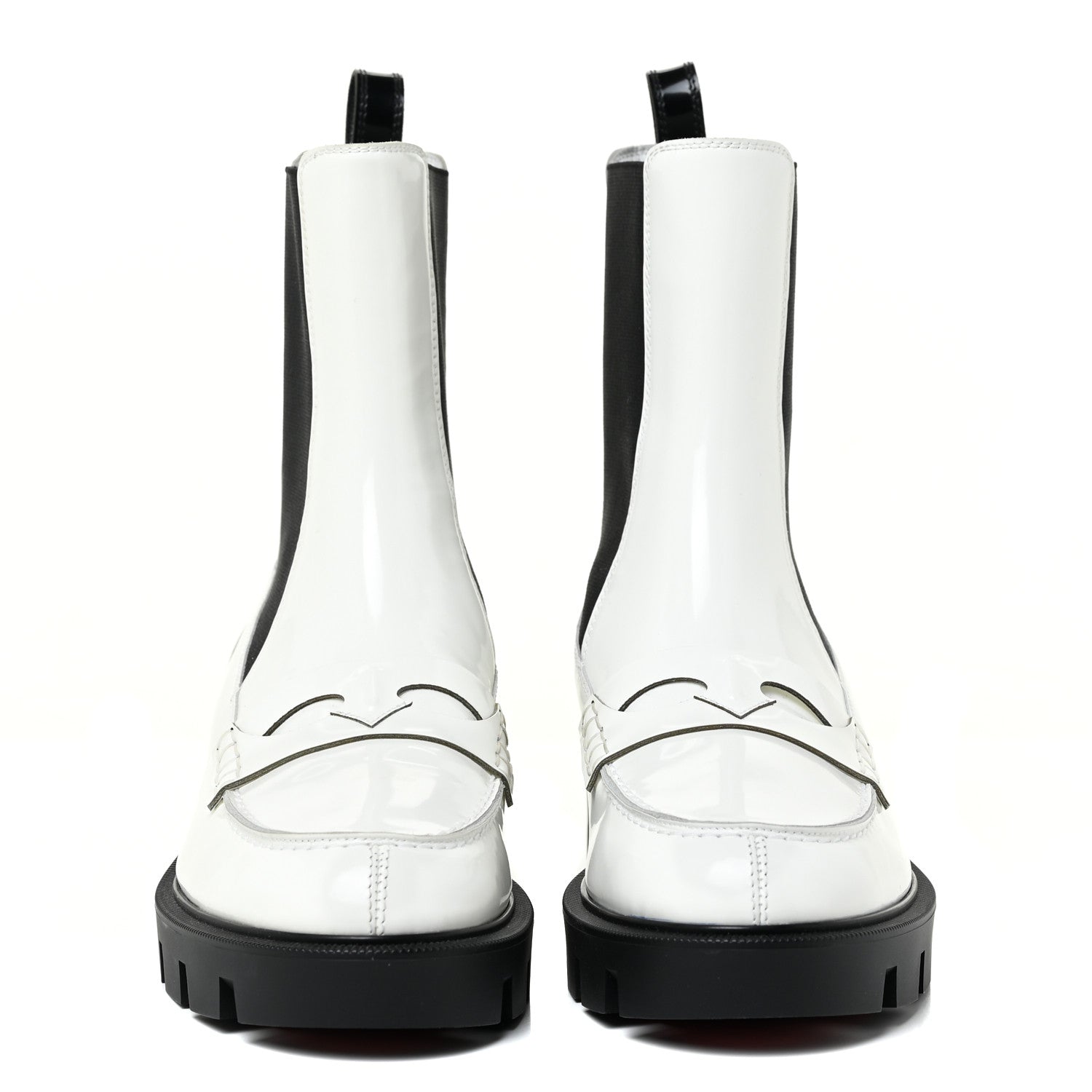 Christian Louboutin Calfskin Abrasivato Montezumo Lug Chelsea Boots 37.5 White Black 2 of 12