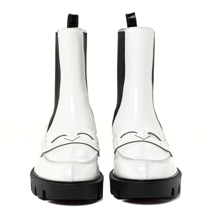 Christian Louboutin Calfskin Abrasivato Montezumo Lug Chelsea Boots 37.5 White Black 2 of 12
