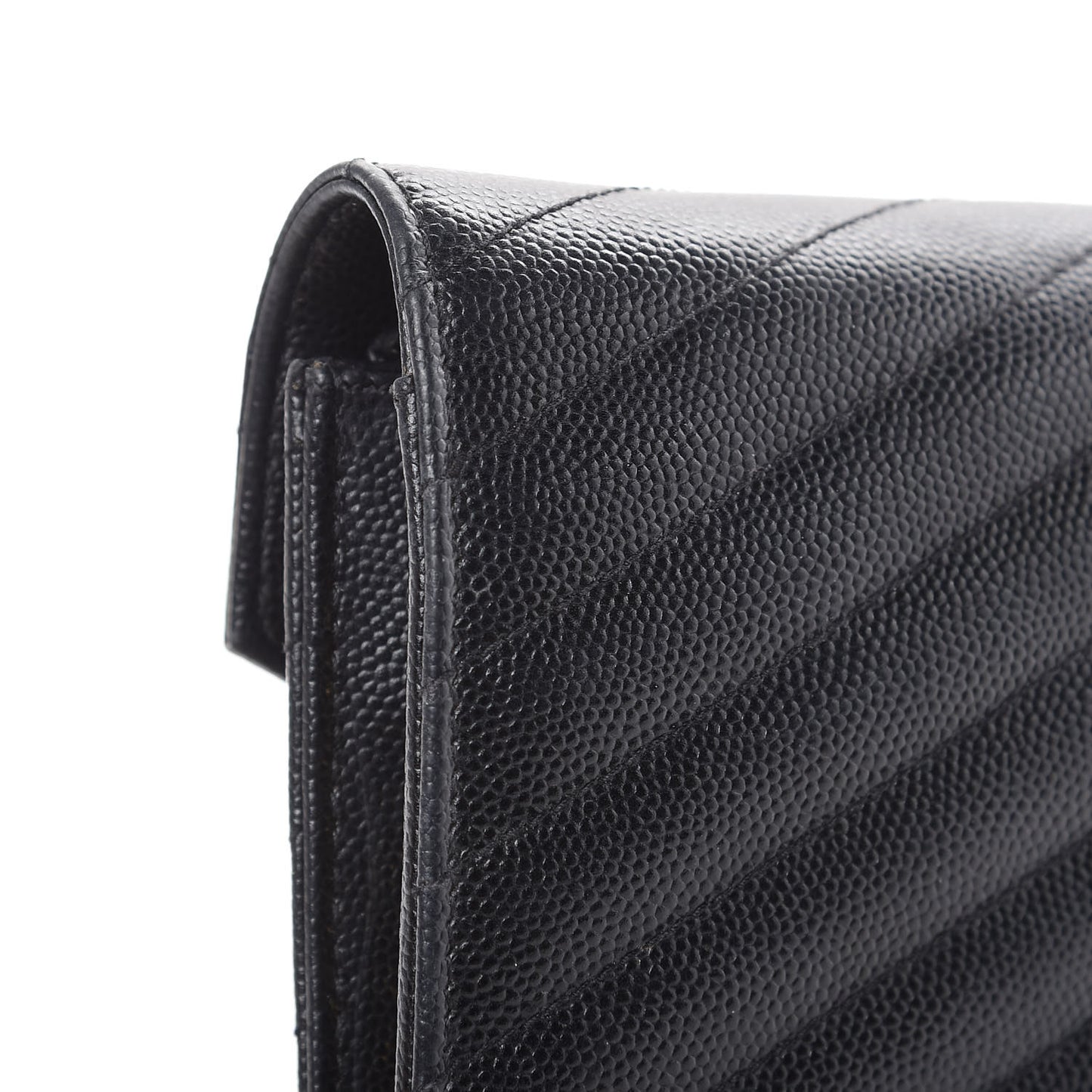 Grain De Poudre Matelasse Chevron Monogram Envelope Chain Wallet Black