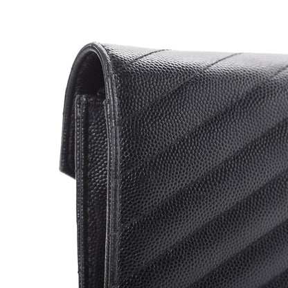 Saint Laurent Grain De Poudre Matelasse Chevron Monogram Envelope Chain Wallet Black 12 of 20