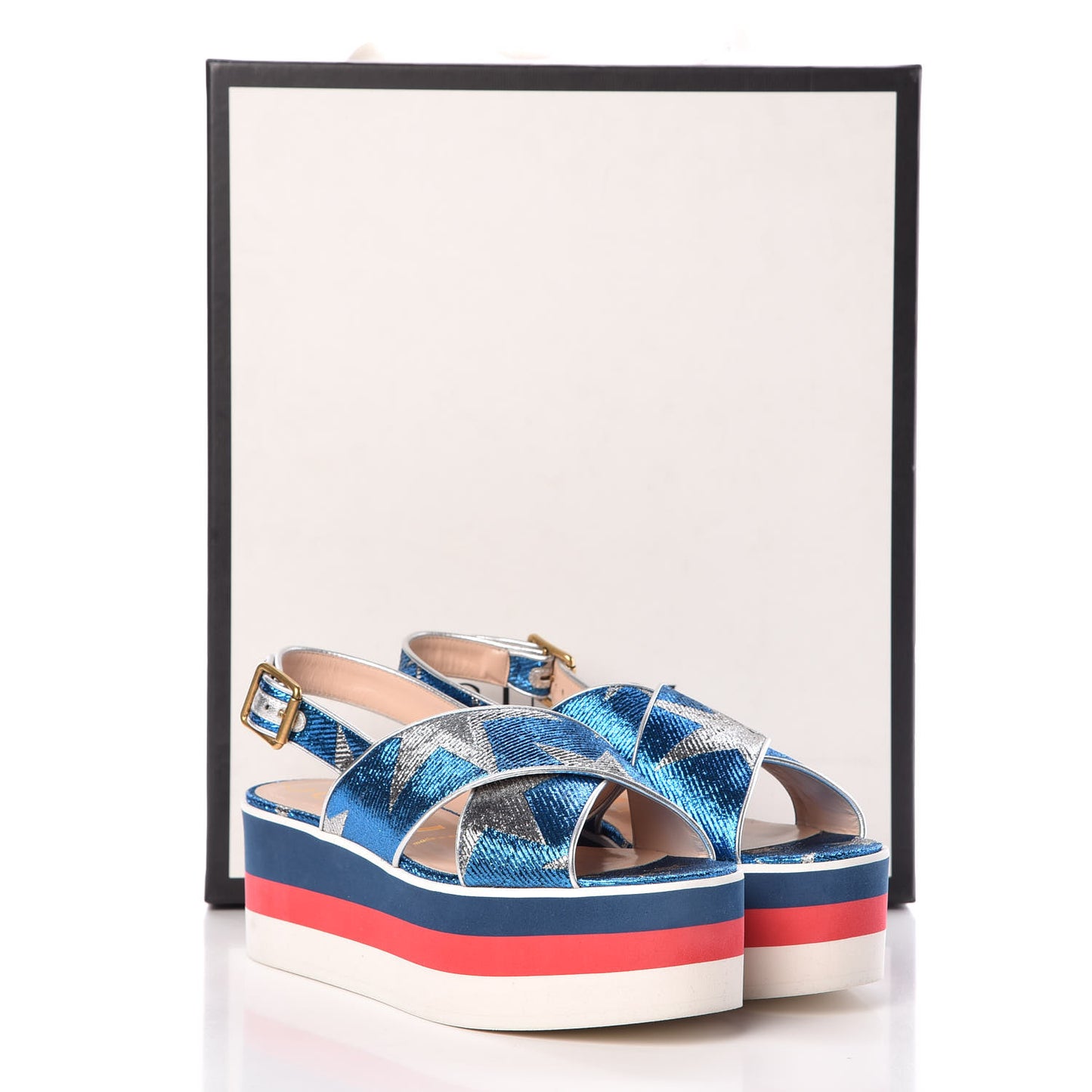 Lurex Starry Sky Crossover Platform Sandals 38.5 Bleuette Silver