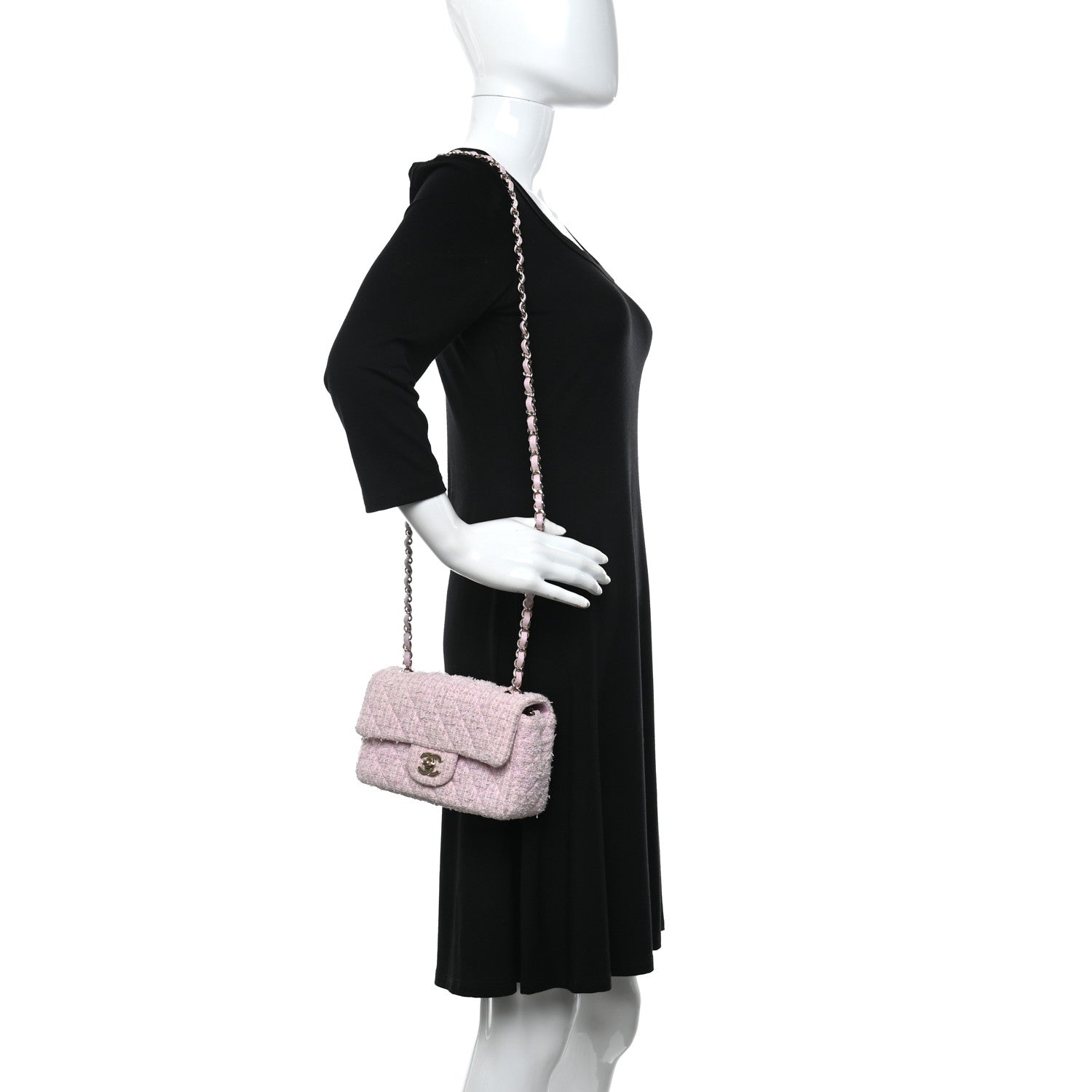 Chanel Wool Tweed Quilted Mini Rectangular Flap Dark Pink Fuchsia 2 of 11