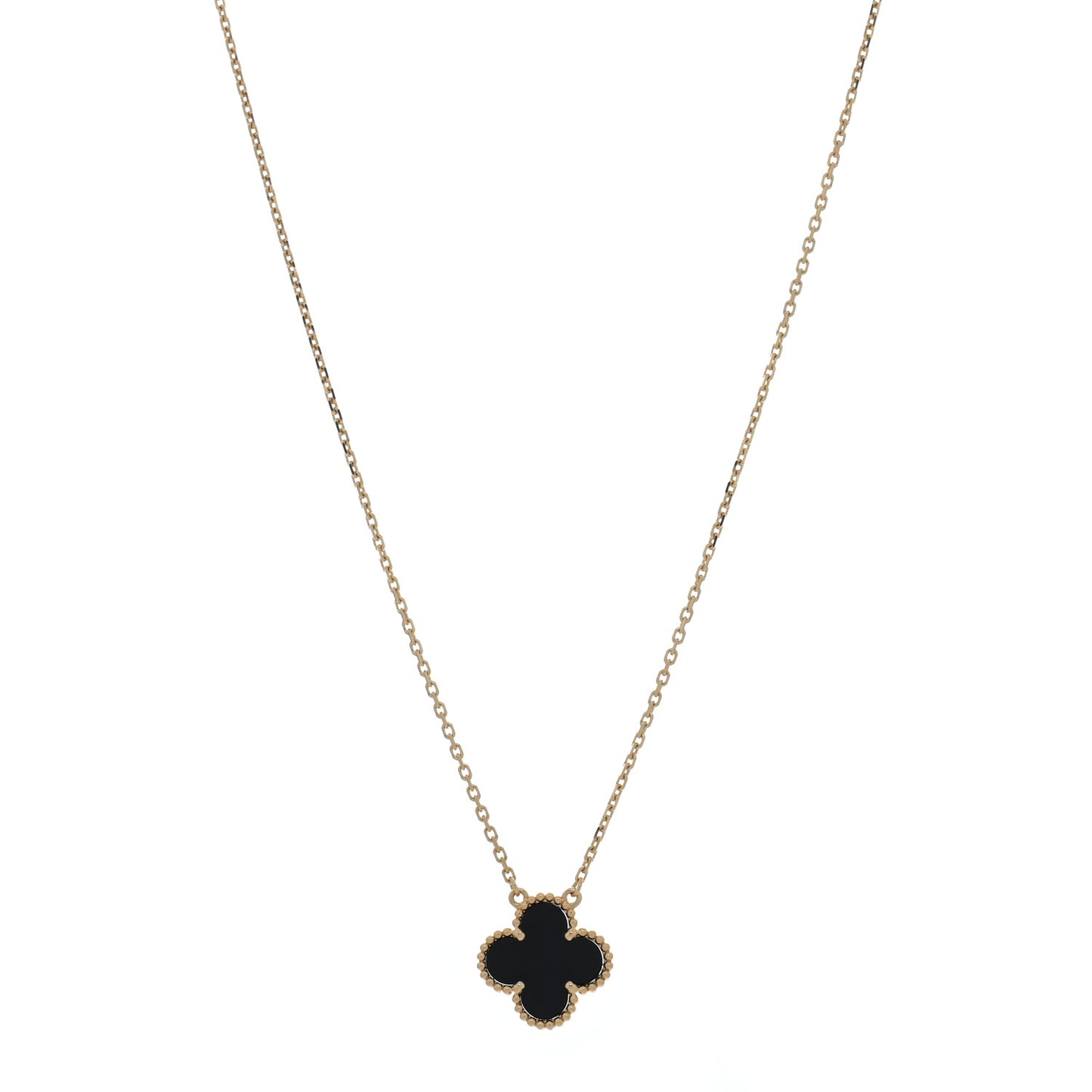 18K Yellow Gold Black Onyx Vintage Alhambra Pendant Necklace