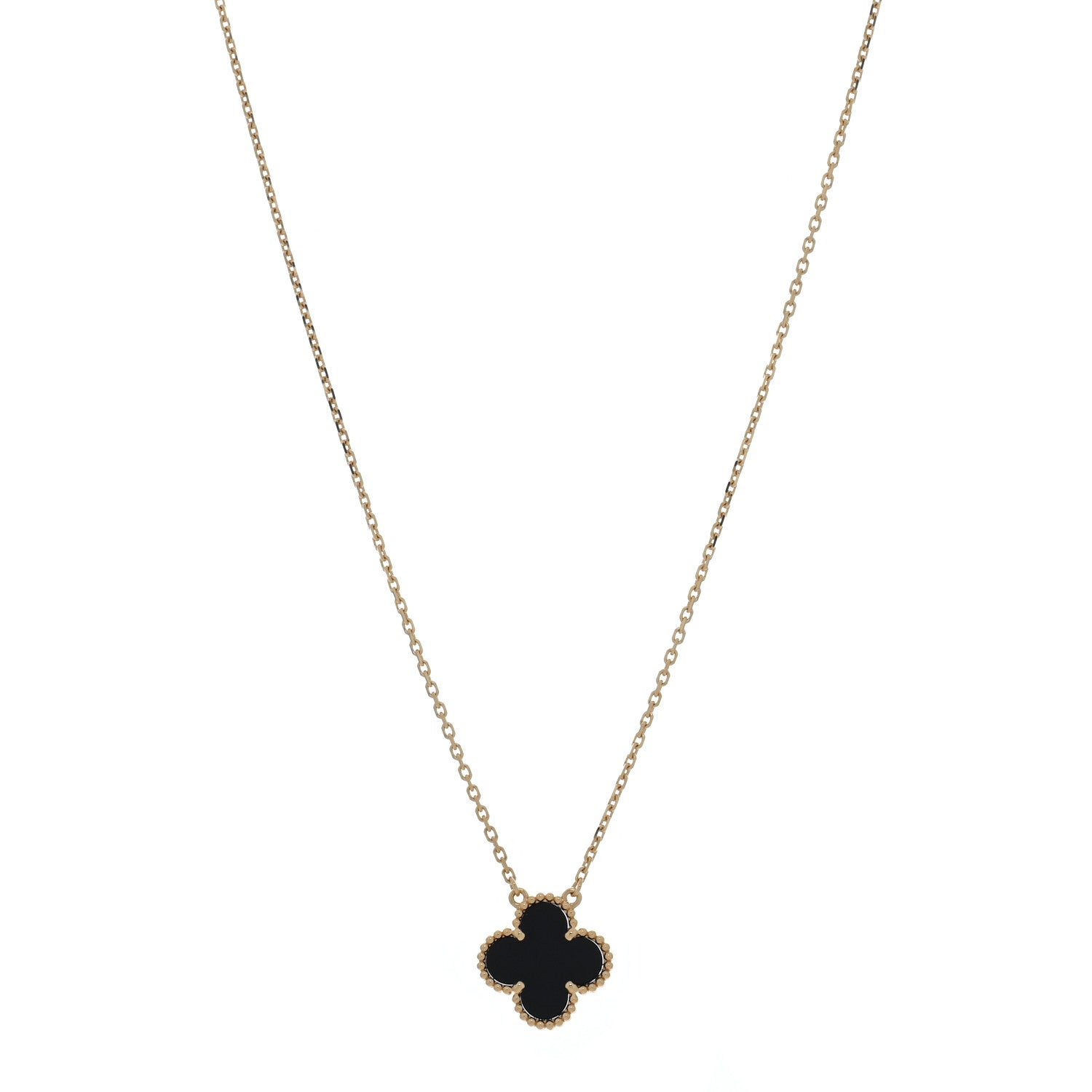 Van Cleef & Arpels 18K Yellow Gold Black Onyx Vintage Alhambra Pendant Necklace 1 of 4
