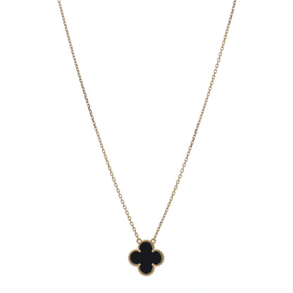 Van Cleef & Arpels 18K Yellow Gold Black Onyx Vintage Alhambra Pendant Necklace 1 of 4