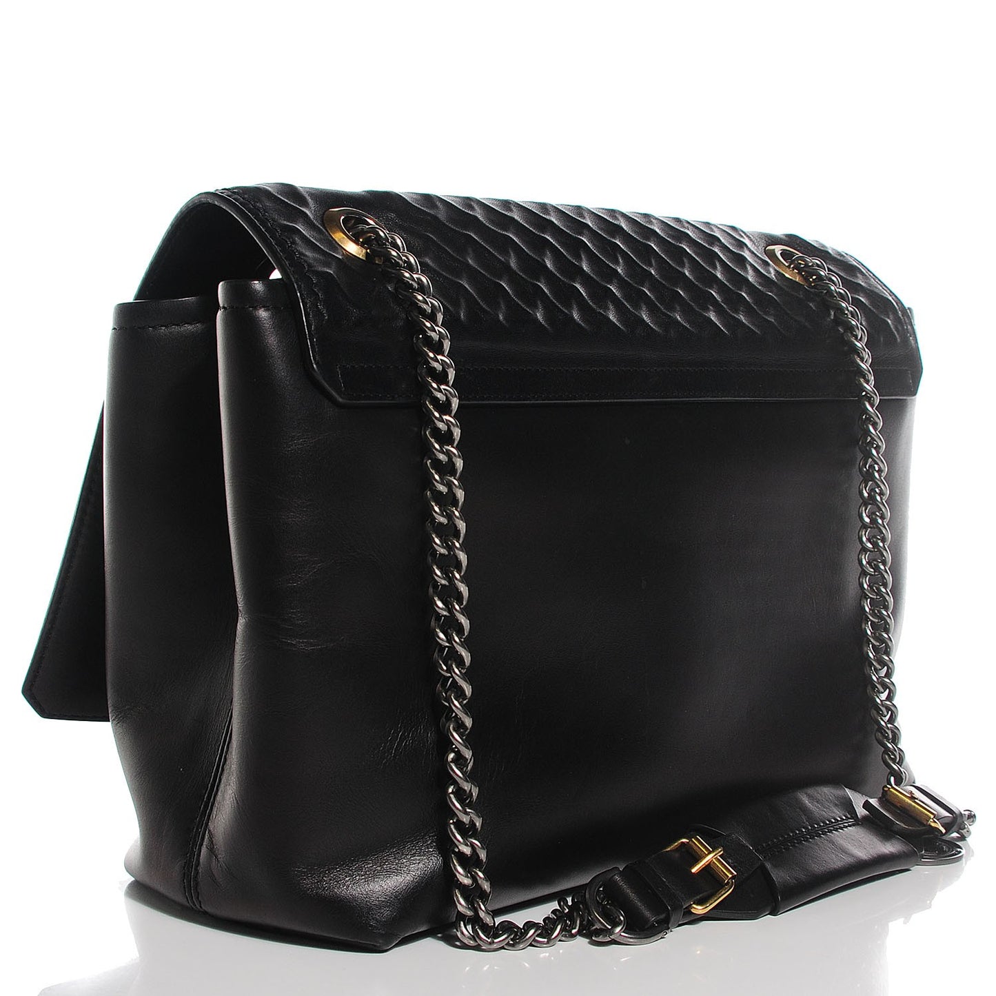 Hammered Calfskin Large Happy Edgy Shoulder Bag Black