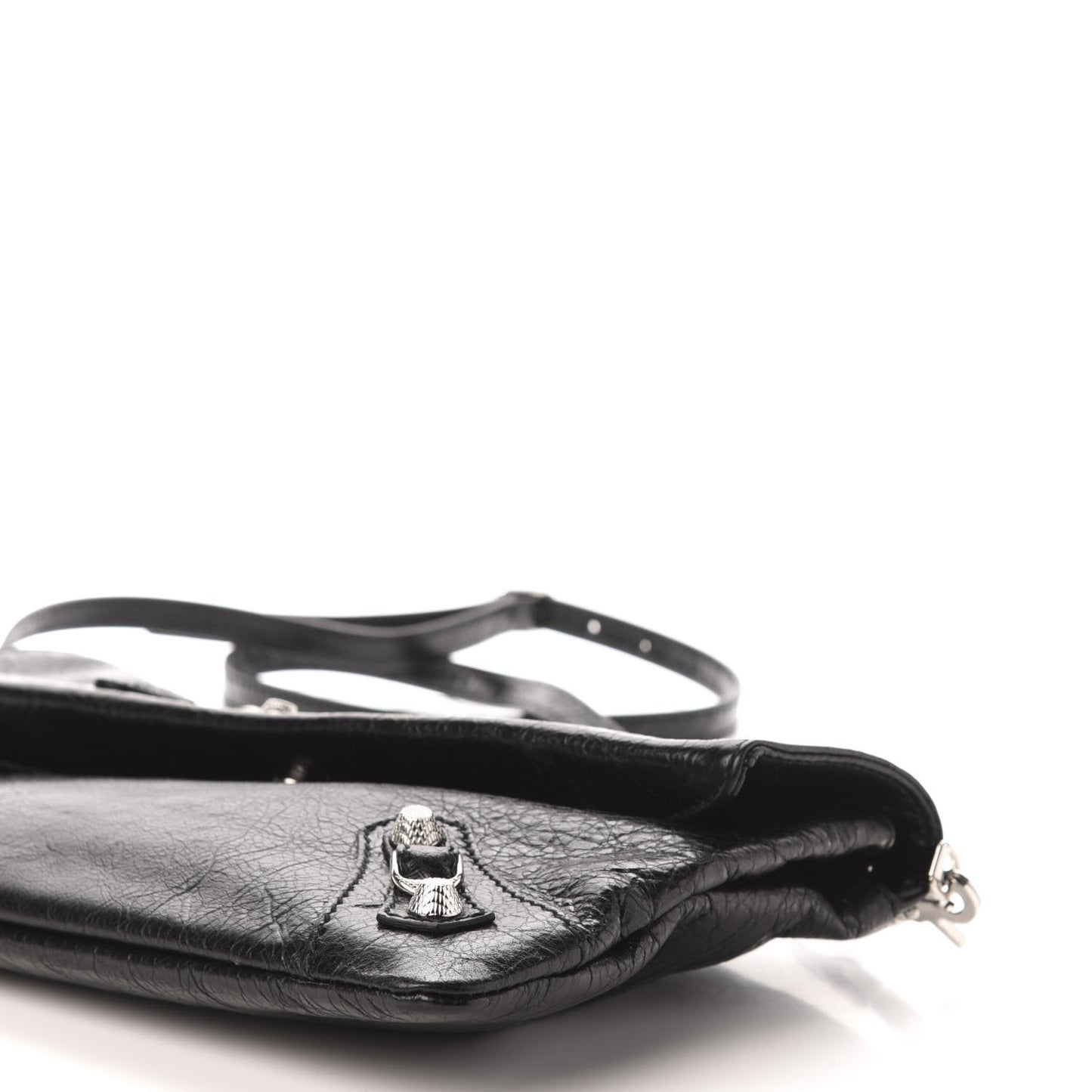 Agneau Giant 12 Silver Hardware Envelope Strap Clutch Black