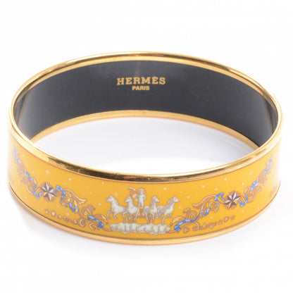 Hermes Enamel Printed Horses Wide Bracelet 65 Yellow 1 of 4
