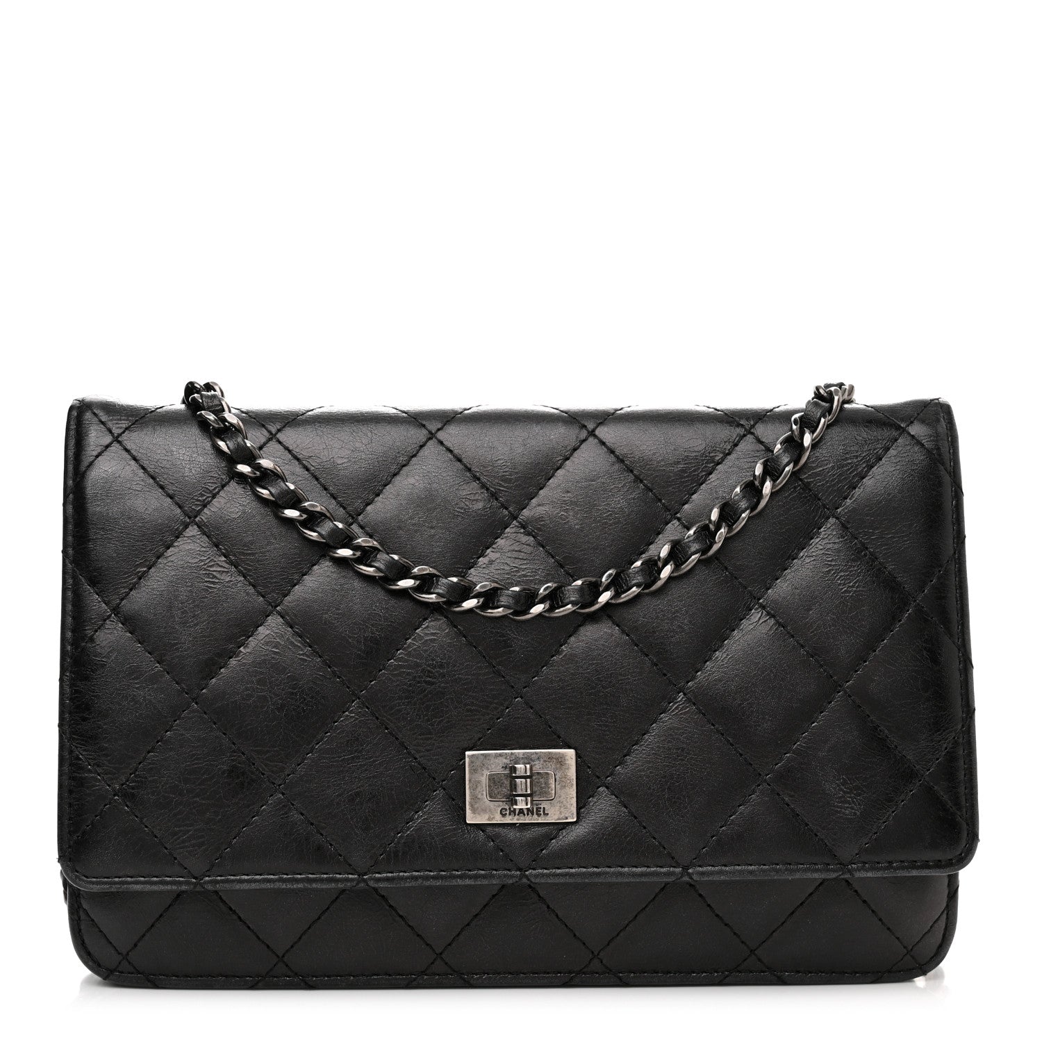 Chanel Metallic Aged Calfskin Quilted Reissue Wallet On Chain WOC Black 1 of 12