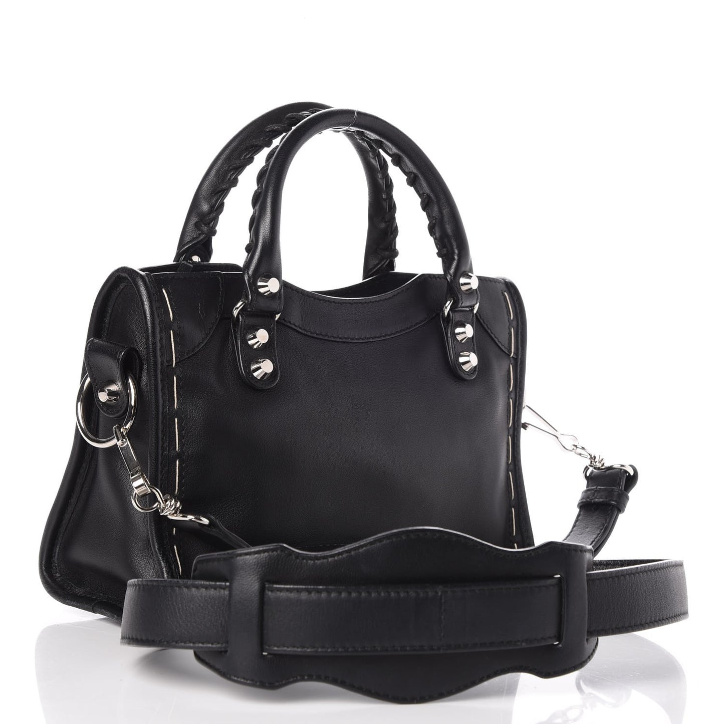 Calfskin Topstitch Classic Silver Hardware Mini City Black
