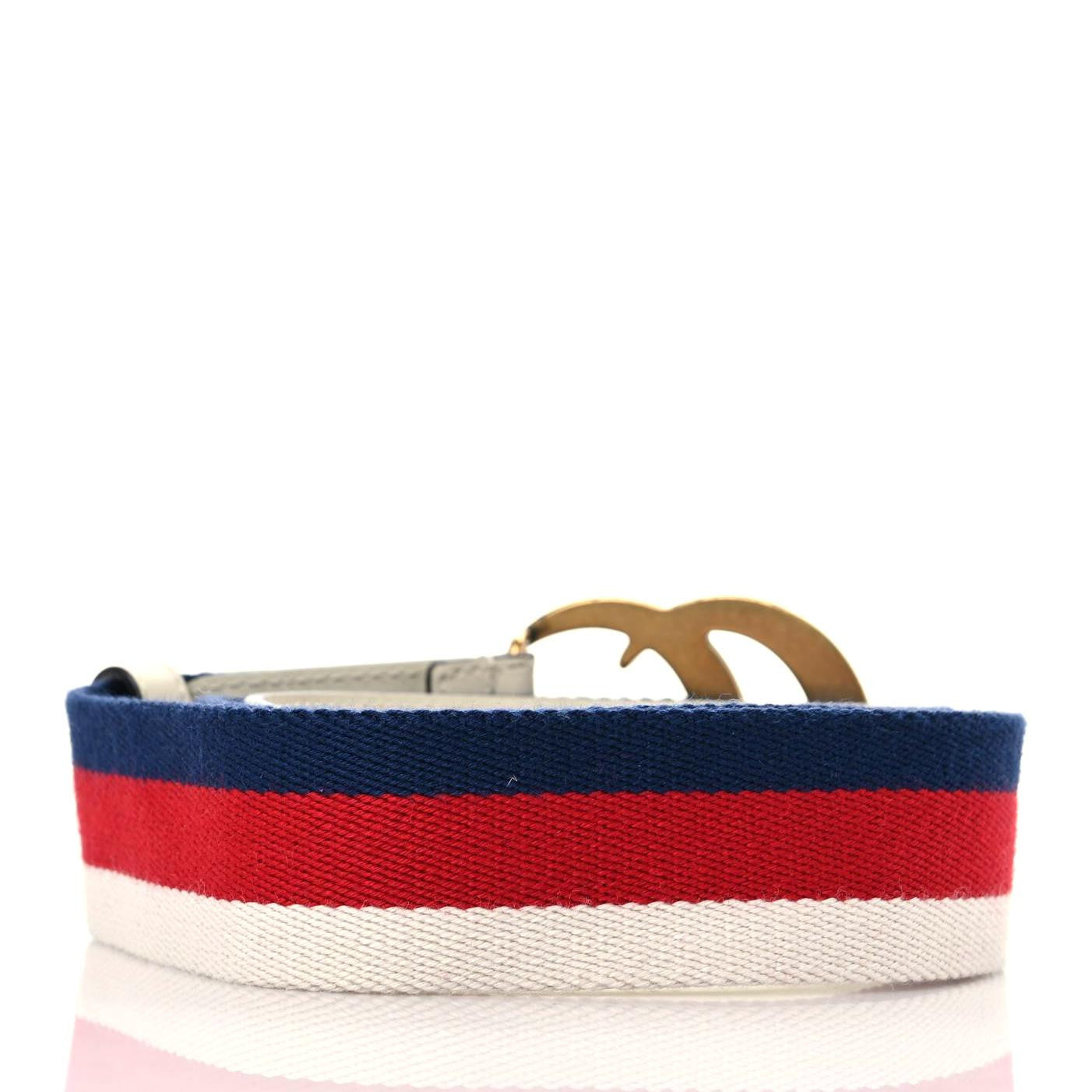 Gucci Nylon Calfskin Sylvie Web Double G 40mm Belt 85 34 Mystic White Hibiscus Red Maritime 2 of 7